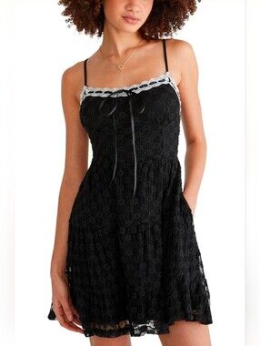 Aeropostale Black Lace Spaghetti Strap Mini Dress with White Trim